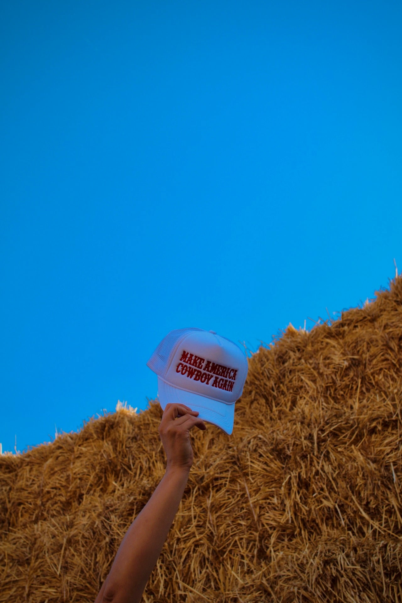 Make America Cowboy Again White Embroidered Trucker Hat