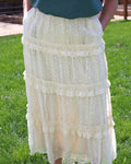     Ivory lace midi skirt with pockets and feminine details