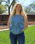 Heritage denim tank top with western feminine style and classic sleeveless fit