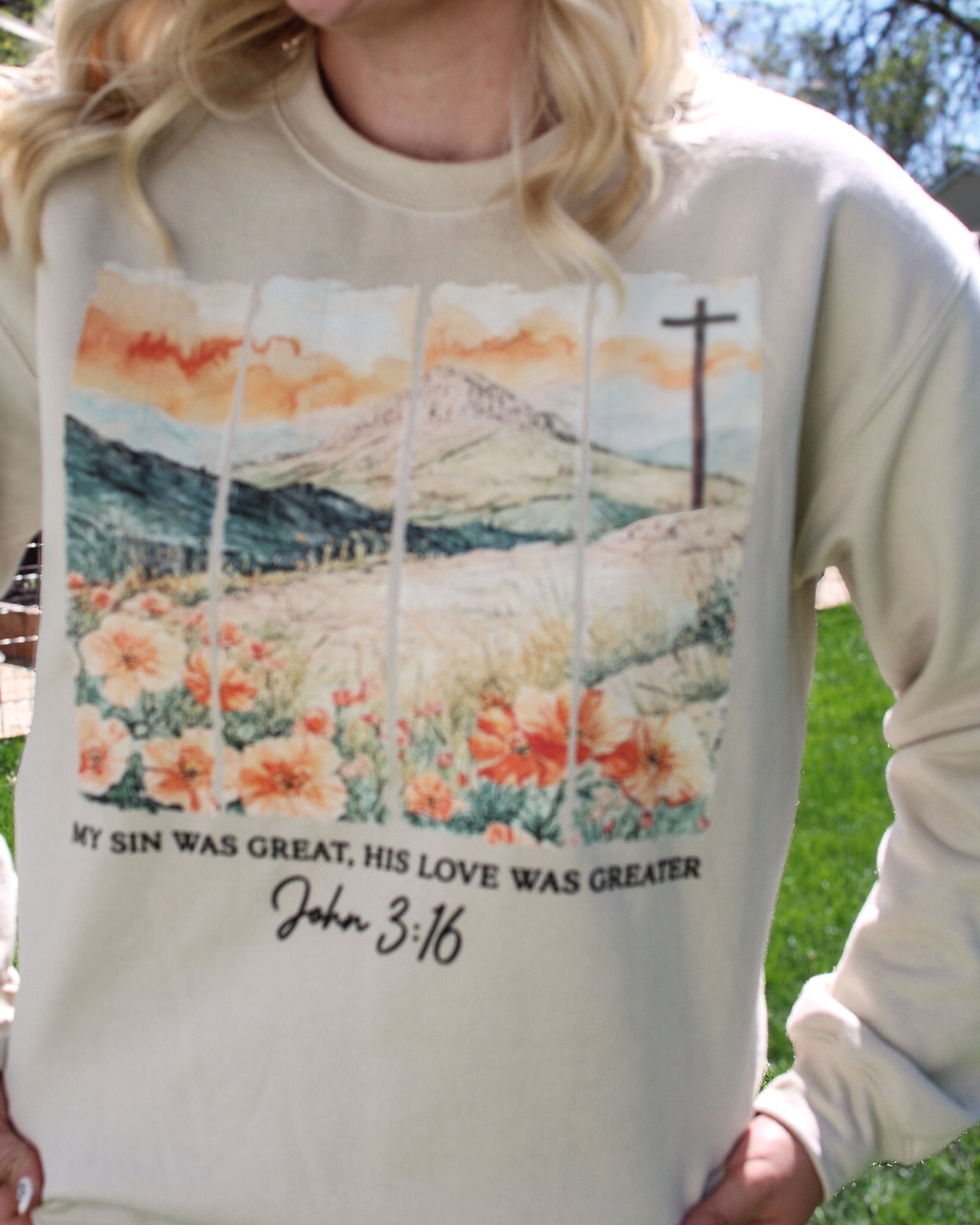 John 3:16 sweatshirt, Christian crewneck women, faith based clothing boutique, modest Christian sweatshirt, inspirational Bible verse sweatshirt, cozy Christian sweater, unisex faith apparel, scripture sweatshirt women, minimalist Christian clothing, soft fleece crewneck