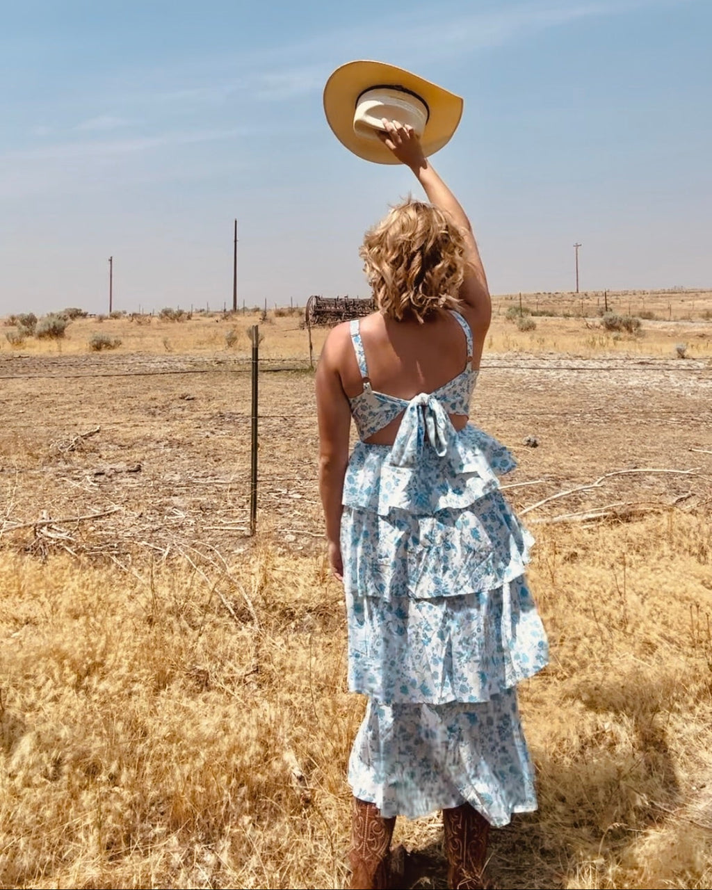 bluebell ruffle midi dress western feminine