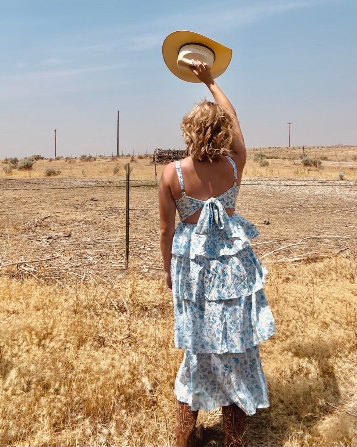 bluebell ruffle midi dress western feminine