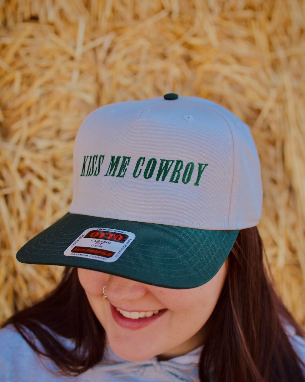 kiss me cowboy embroidered western trucker hat for women