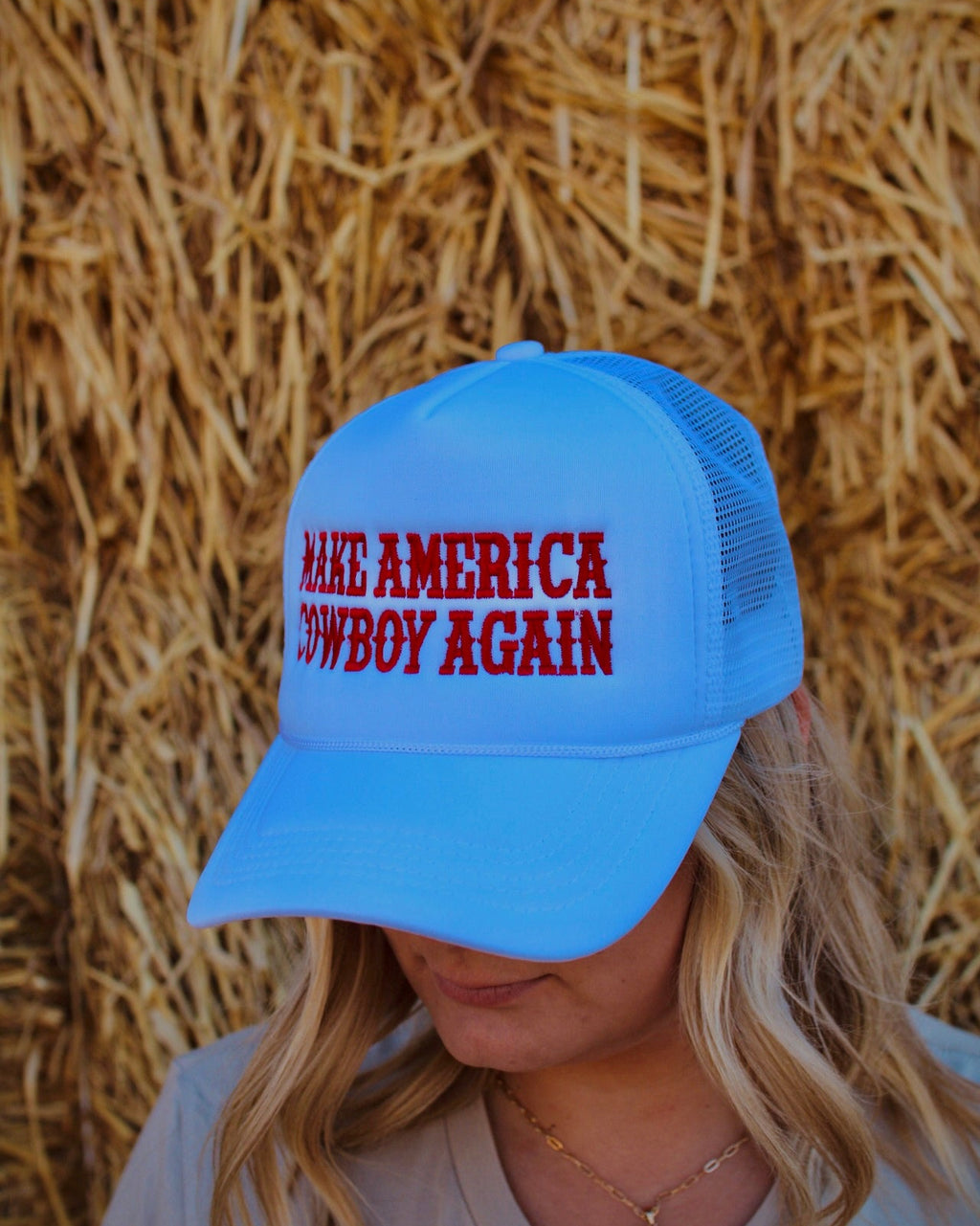 Make America cowboy again western trucker hat for women