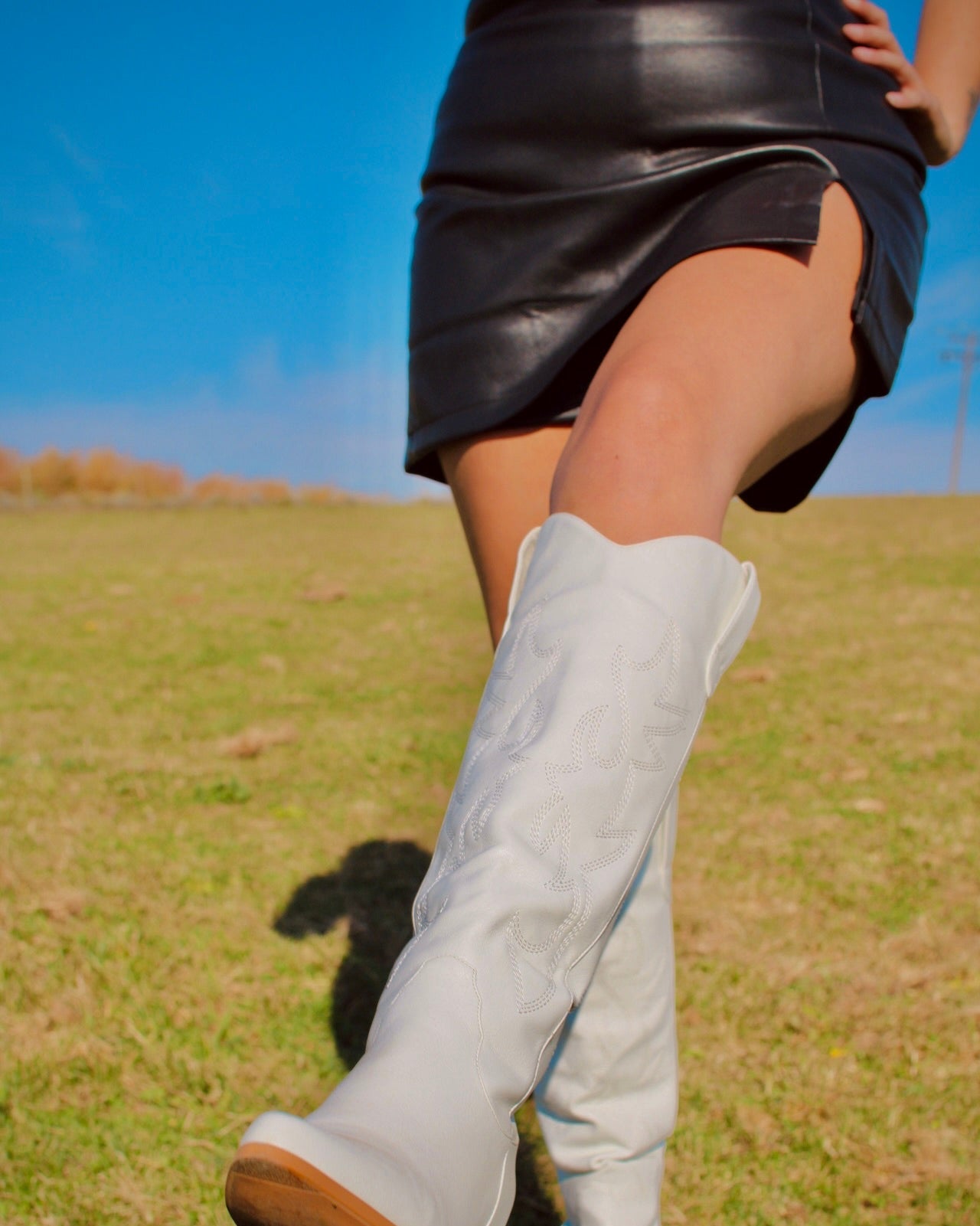 Black faux leather mini skort with built in shorts women’s western outfit