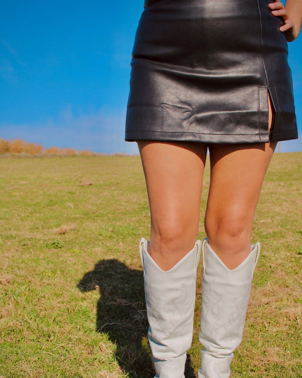 Black faux leather mini skort with built in shorts women’s western outfit